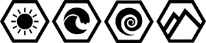 element icons for fire, water, air and earth